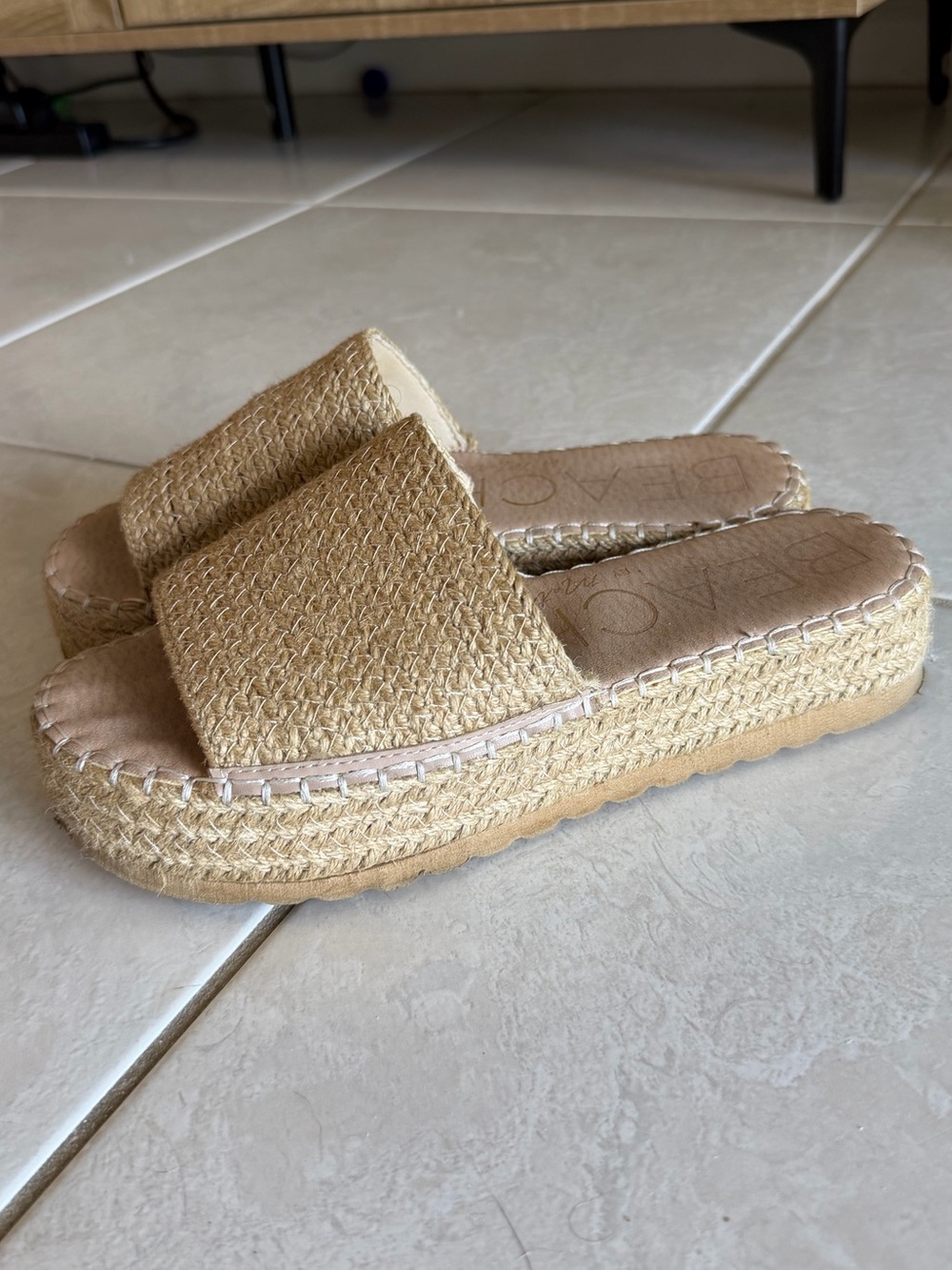 Woven Espadrille Slide Sandals in Natural